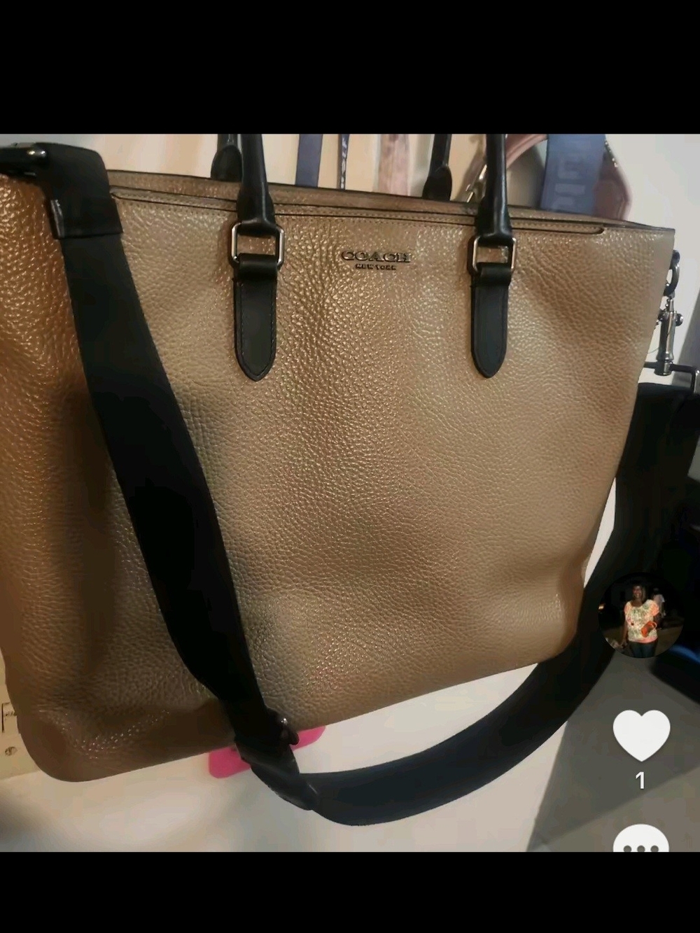 Coach Taupe Pebbled Leather Tote with Black Handles